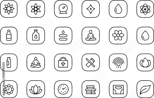 Various health and wellness icons yoga meditation
