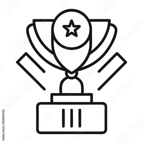 Stylized outline icon of a trophy with a star and award ribbons on a pedestal