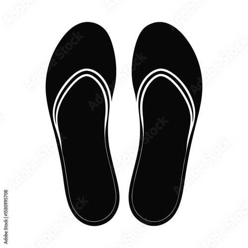 Symmetrical black and white flip flops suggest relaxed summer style and casual comfort with transparent background