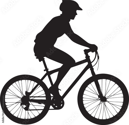 Casual Rider A person cycling upright, relaxed posture, hands lightly gripping handlebars. full length silhouette black vector illustration