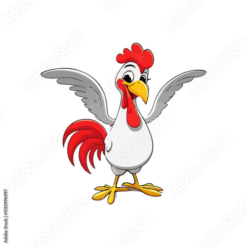 Happy cartoon chicken. Vector clip art illustration with simple gradients. All in a single layer.