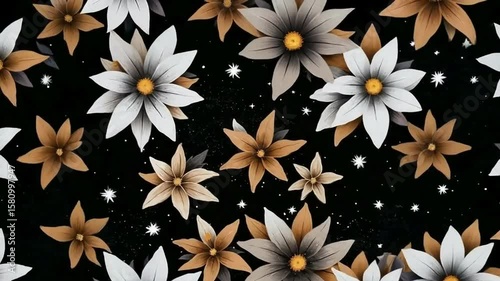 Flower and star pattern on dark background / Patrón de flores y estrellas en fondo oscuro