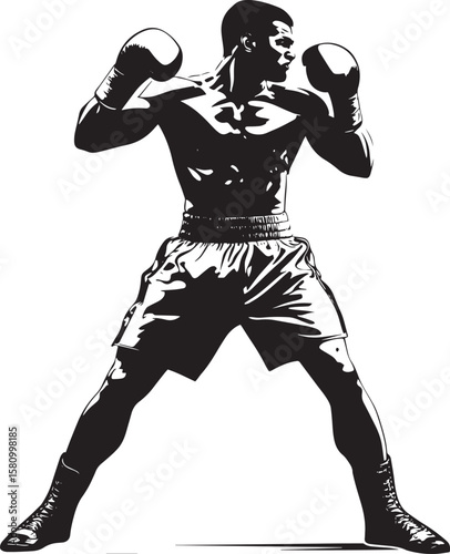 Powerful Cross Boxer landing a cross punch with the rear hand, silhouette illustration.