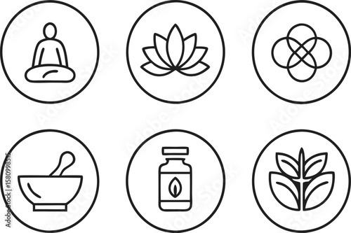 Meditation lotus knot mortar bottle leaves vector