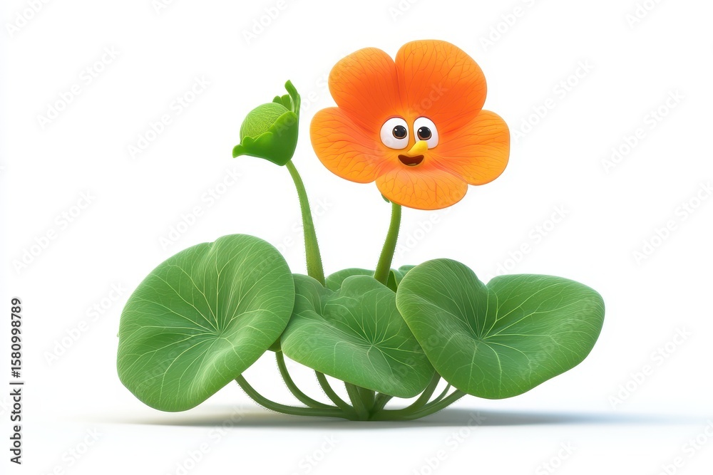 Naklejka premium Nasturtium isolated in 3d cartoon character on white background