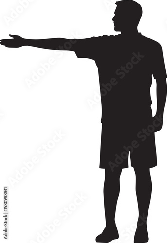 Substitution Signal Referee with one arm extended horizontally, indicating a player entry or exit, full-length silhouette vector.