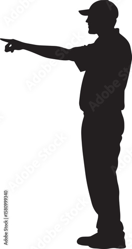 Line judge with arm raised, making a shot call, full-body silhouette.