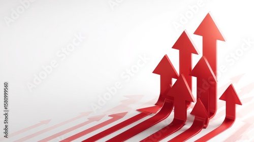 3D red arrow pointing upward on a white background. Business symbolizing growth, progress, or success.