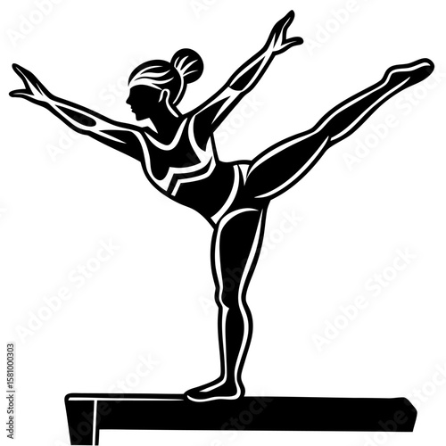 Gymnast on Balance Beam Performing Athletic Routine Gymnastics Competition Sport Performance
