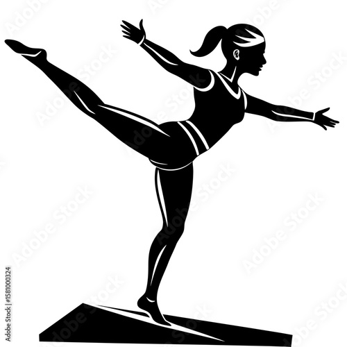 Female Gymnast on Balance Beam Athletic Performance in Vector Design