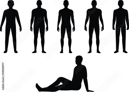 Male Human Silhouettes Standing and Sitting Icons