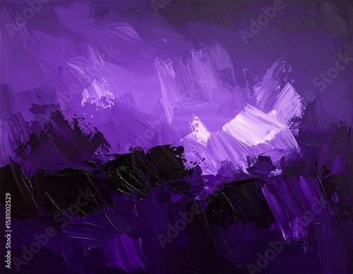 Abstract painting featuring shades of purple and black with visible brushstrokes and textured surface