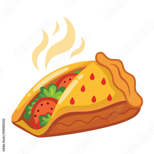 A hot folded calzone pizza with visible steam, a savory and satisfying meal.