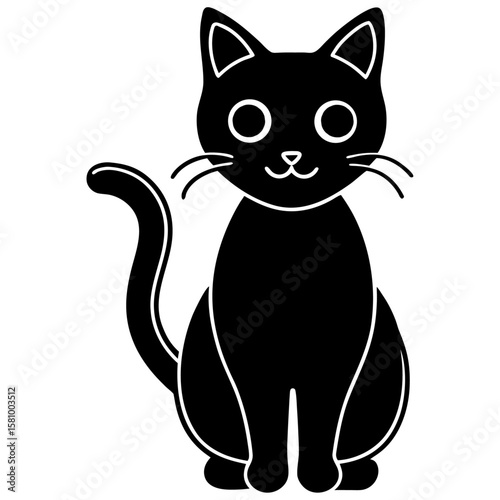 Adorable Black Cat Illustration Simple Silhouette Design
