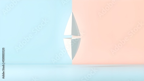 A geometric 3d shape on a pastel blue and pink background
