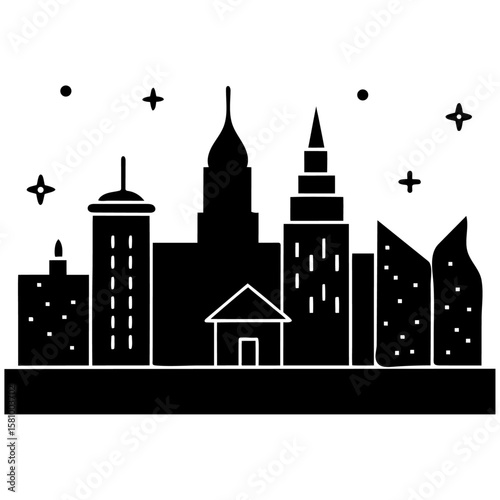 Night City Skyline Urban Landscape Illustration