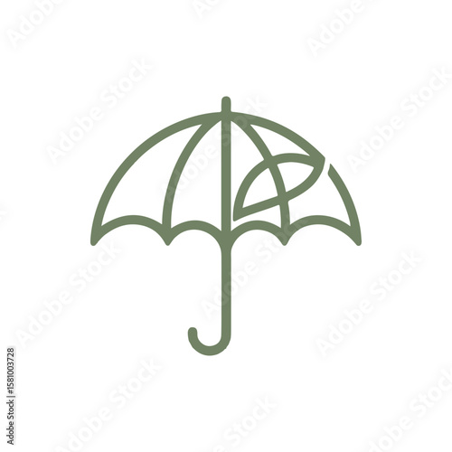Simple green umbrella illustration with a leaf design, symbolizing eco-friendliness and protection