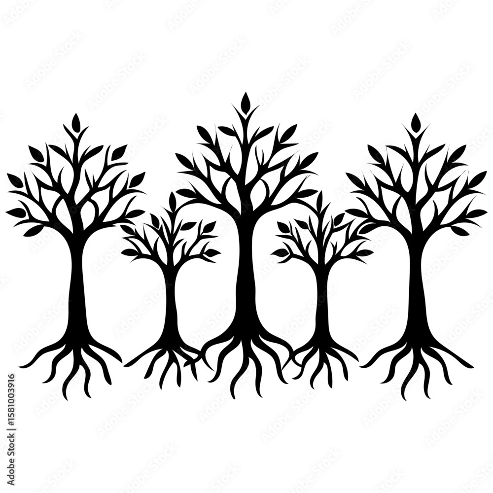 Fototapeta premium Stylized Black and White Tree Illustration Family of Trees