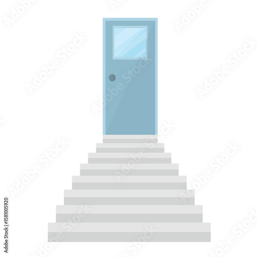 Staircase icon with door on white background. Climbing the career ladder. Promotion. Step by step.