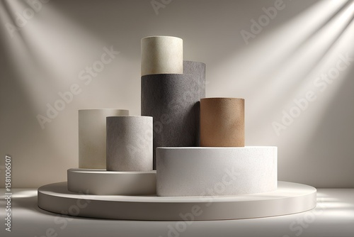 Minimalistisches Podest für Produktpräsentation mit geometrischen Formen und neutralem Hintergrund
