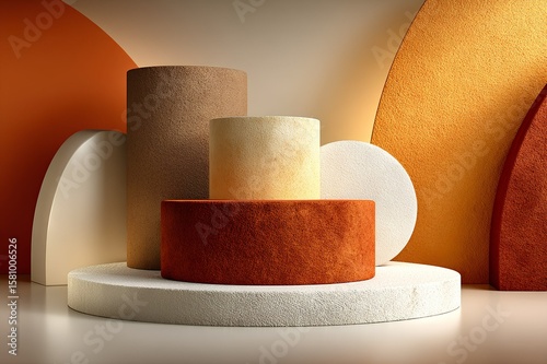 Minimalistisches Podest für Produktpräsentation mit geometrischen Formen und neutralem Hintergrund