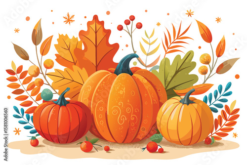 Autumn harvest arrangement with pumpkins and colorful fall leaves isolated on white background isolated on transparent background
