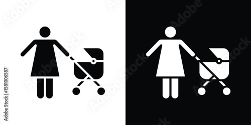 Woman with Baby Stroller icon symbol. Simple, flat design for web and mobile app