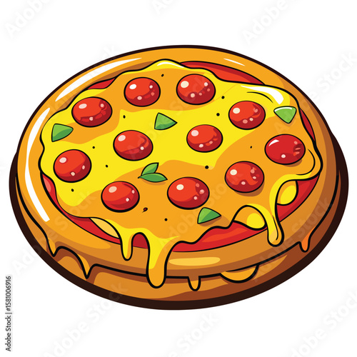 A tempting pizza with a golden brown crust and extra cheese, crispy and rich.
