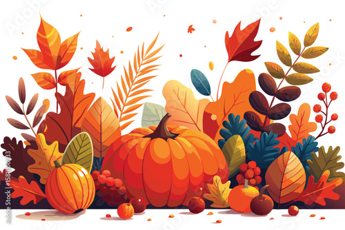 Autumn harvest pumpkins and colorful leaves isolated on white background isolated on transparent background