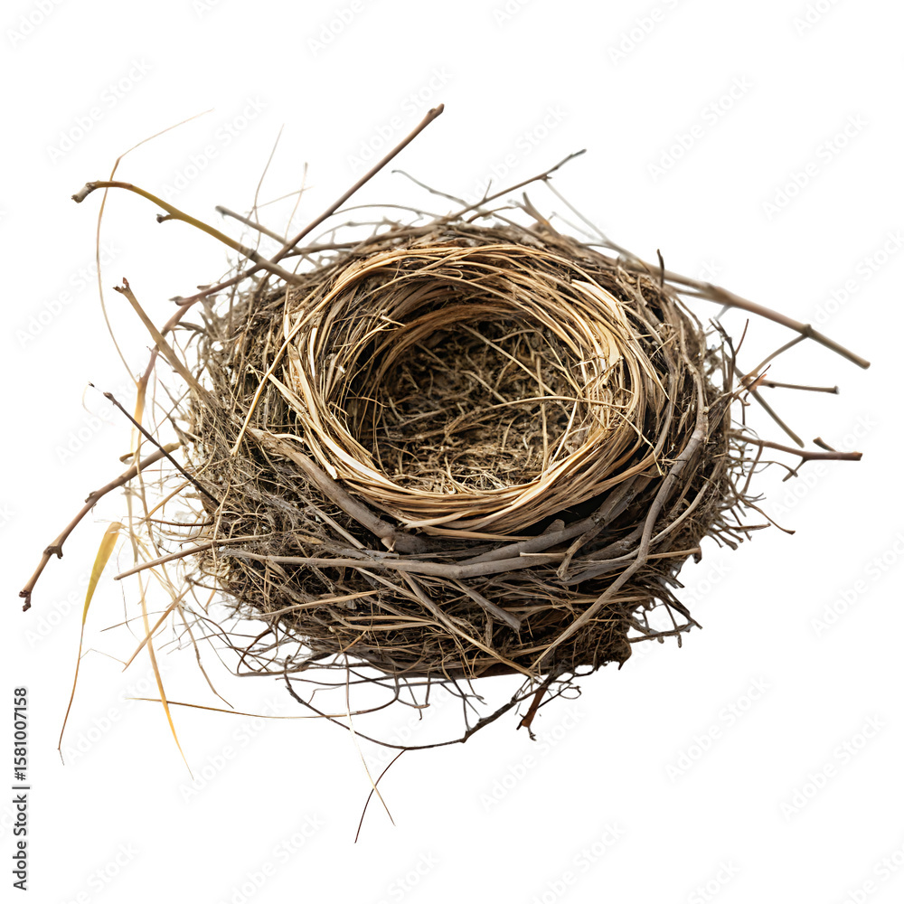 Obraz premium A small bird's nest containing three small blue eggs, a symbol of new life, isolated on a transparent background png