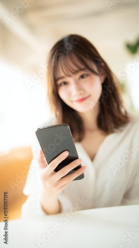 スマホを触る日本人女性