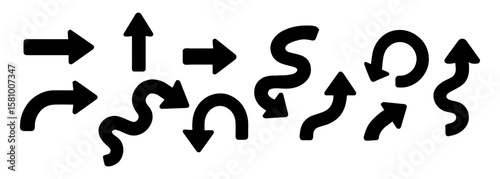 Collection of black arrows pointing in different ways