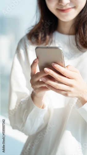 スマホを触る日本人女性