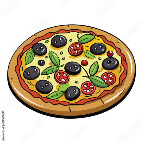A bold pizza with anchovies and black olives, a unique and savory flavor.