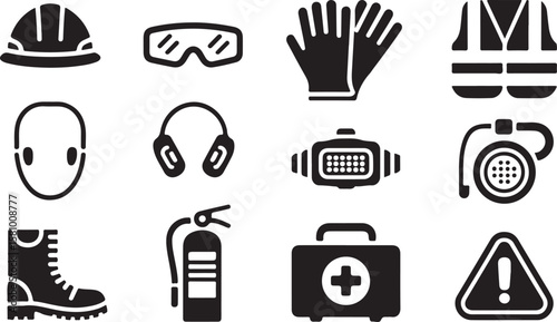 Safety Equipment Icon Set – Protective Gear and Workplace Safety Symbols Collection