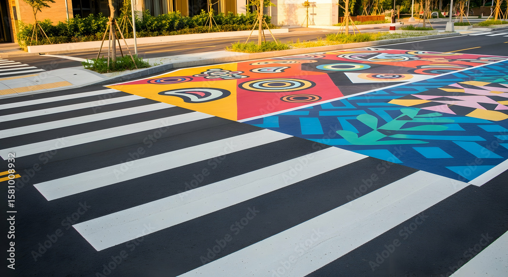 Fototapeta premium Artistic Pedestrian Crossing With Vibrant Street Art And Bold Color Combinations