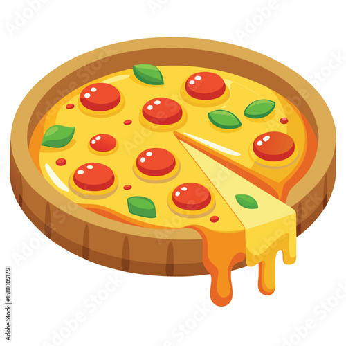 A delicious pizza with a perfectly melted cheese blend, gooey and tempting.