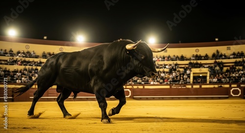 A Powerful Bull in Arena During A Night