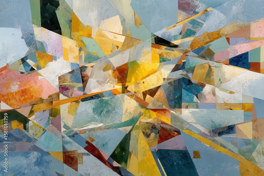 Fototapeta premium Abstract geometric artwork featuring vibrant overlapping shapes and dynamic composition