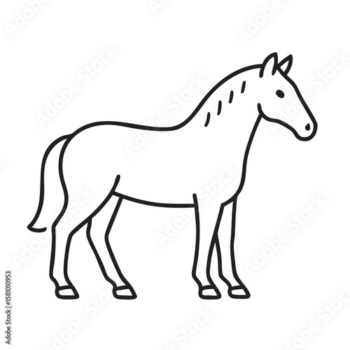 Simple Line Drawing of a Horse Standing Still in Profile with Short Mane minimalist black