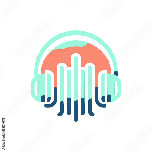 Abstract representation of sound waves with headphones against a colorful backdrop