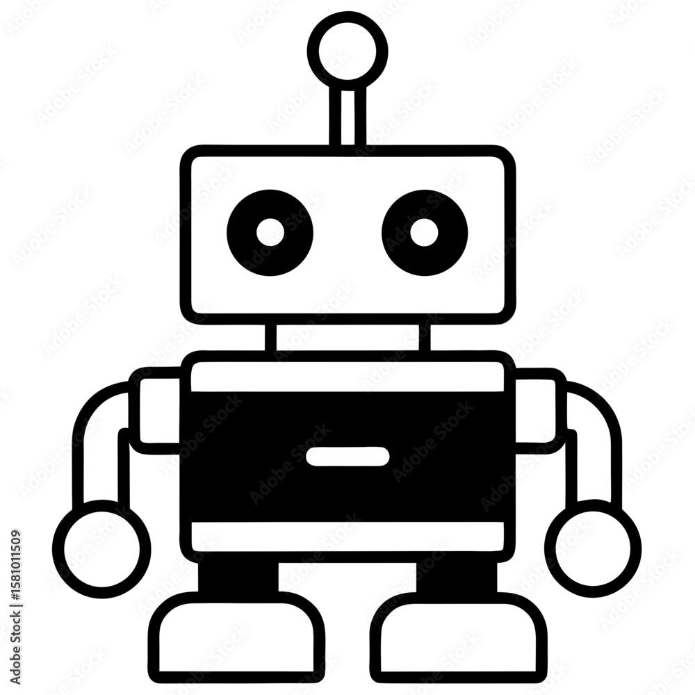 Fototapeta premium Cute cartoon robot character silhouette isolated on white background