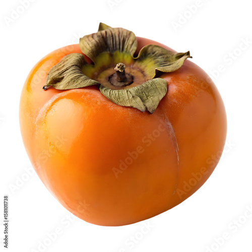 A vibrant orange persimmon fruit sliced open to show its juicy, seedless flesh isolated on a transparent background png
