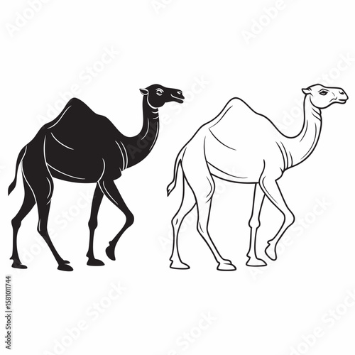 Desert and beach camels, majestic mammals of nature, journey across the sand dunes
