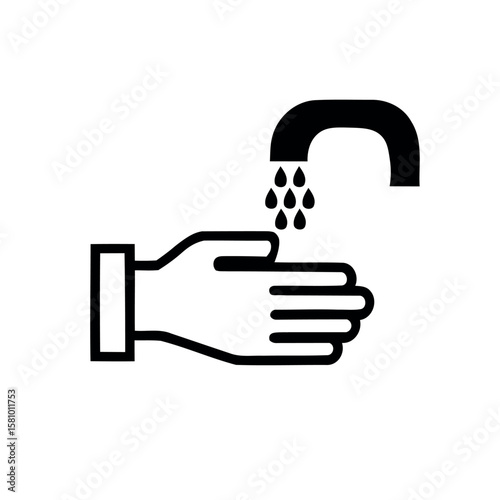 Hand washing with water dripping from faucet for proper hygiene icon