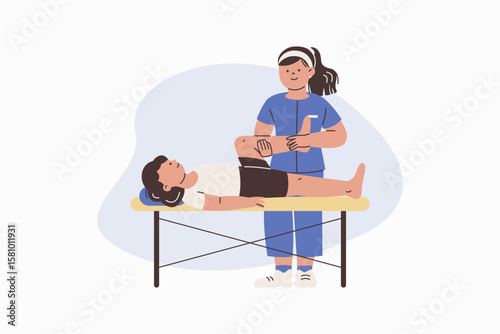 Female Chiropractor Treating Patient's Lower Back on Examination Table Vector