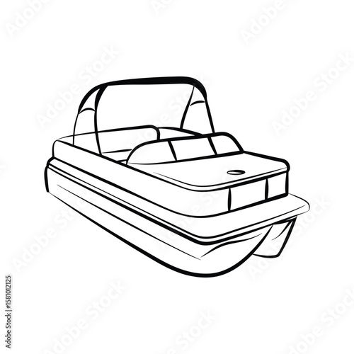Black outline of a pontoon boat with canopy watercraft vessel