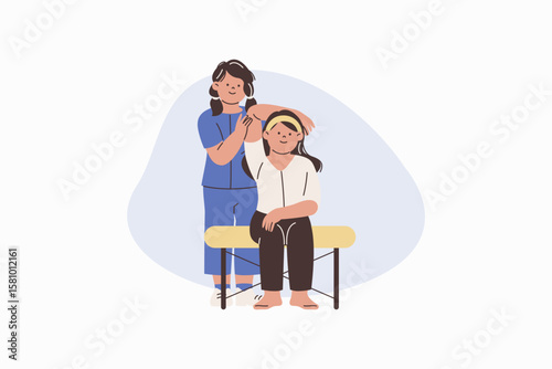Female Therapist Performing Manual Therapy on Patient's Shoulder Joint Vector