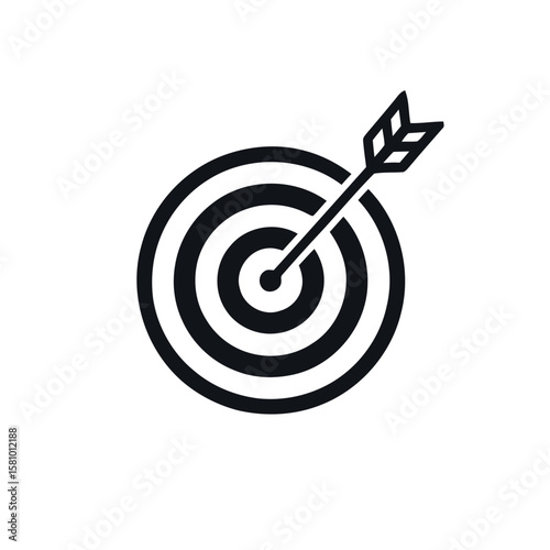 Arrow Hitting the Center of a Circular Target Bullseye Icon in Black