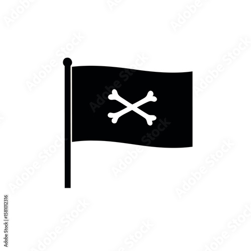 Black Flag with Skull and Crossbones on White Background